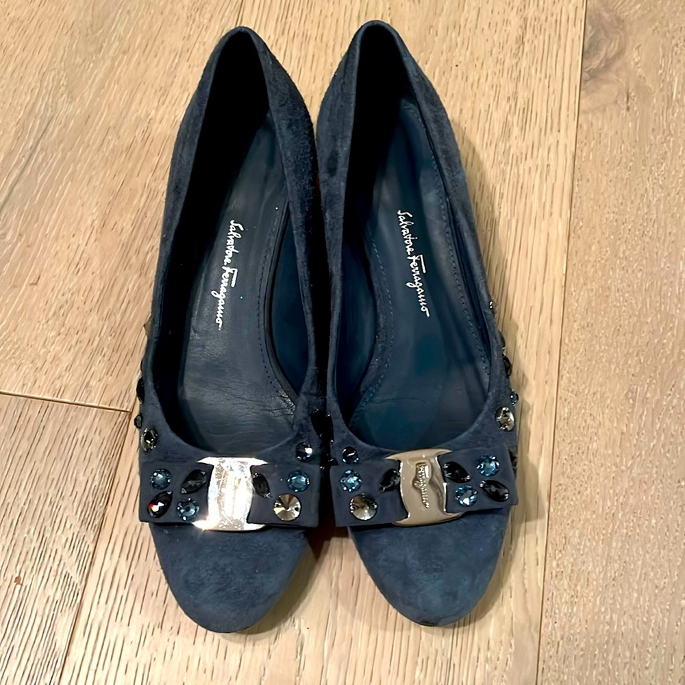 Salvatore Ferragamo suede rhinestone shoes